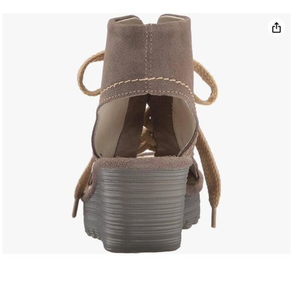 Like new! Fly London Yaba lace up wedge ankle boot suede (grey / stone / taupe) - Picture 3 of 12